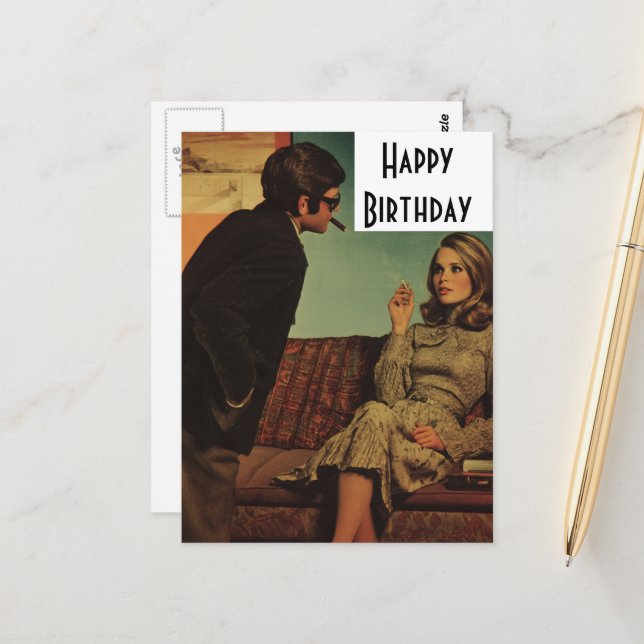 Retro Couple Happy Birthday Postcard (Front/Back In Situ)