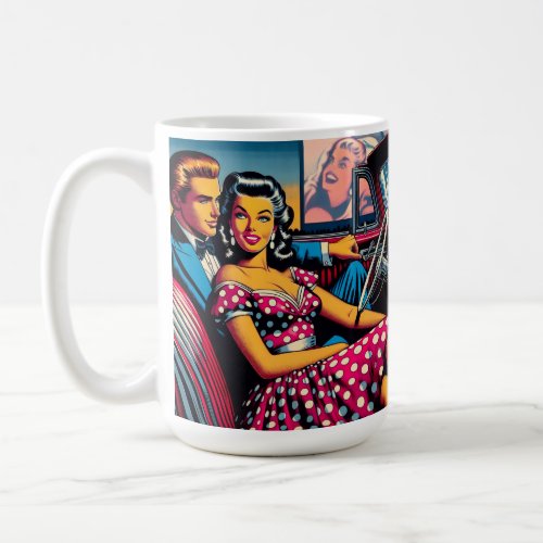 Retro Couple in Car at Drive In Movie Coffee Mug