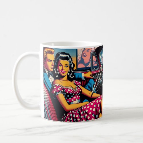 Retro Couple in Car at Drive In Movie Coffee Mug