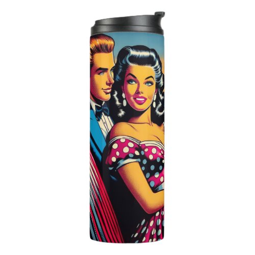 Retro Couple in Car at Drive In Movie Thermal Tumbler