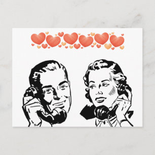 RETRO COUPLE IN LOVE ON ROTARY TELEPHONE POSTCARD