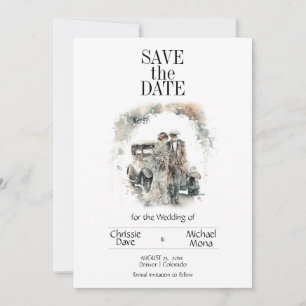 Retro Couple in Pastel Wedding  Save The Date