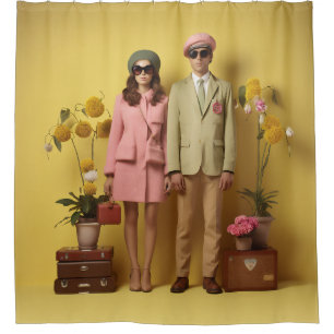 Retro Couple In Yellow Shower Curtain