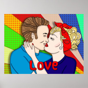 Retro Couple Kissing, 1950's Pop Art Poster