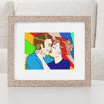 Retro Couple Kissing Pop Art Style Poster<br><div class="desc">Fifties couple kissing retro pop art style hand drawn artwork.</div>