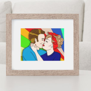 Retro Couple Kissing Pop Art Style Poster