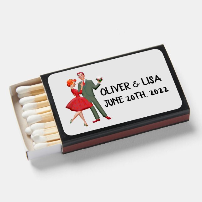 RETRO COUPLE MATCHBOX WEDDING FAVORS MATCHBOXES (Front Open)
