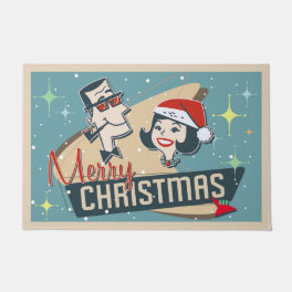 Retro Couple Merry Christmas Vintage Holiday Doormat