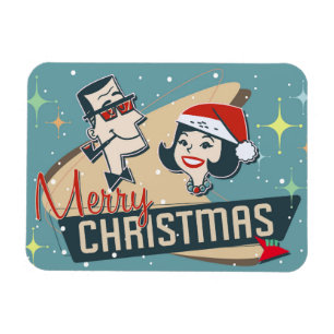 Retro Couple Merry Christmas Vintage Holiday Magnet