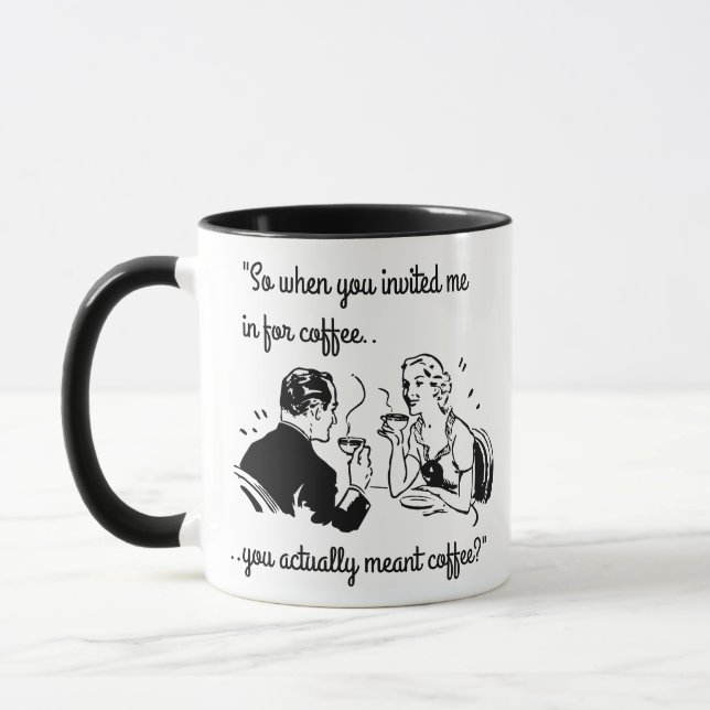 Retro Couple on Date Funny Coffee Humor Mug (Left)