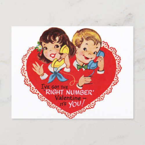 Retro Couple on the Phone Valentine Postcard