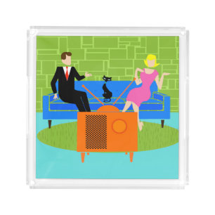 Retro Couple with Cat Acrylic Tray