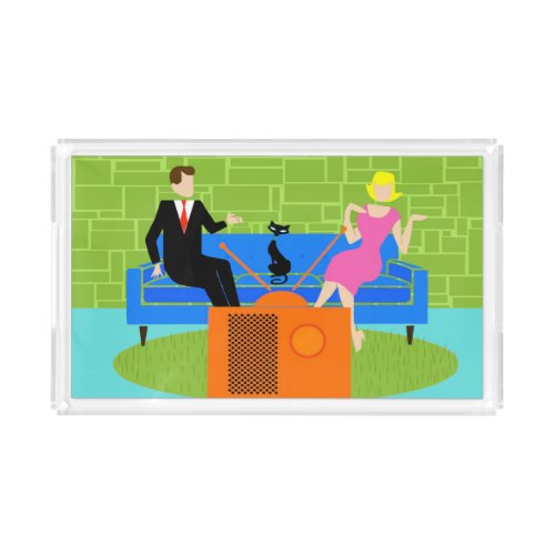 Retro Couple with Cat Acrylic Tray