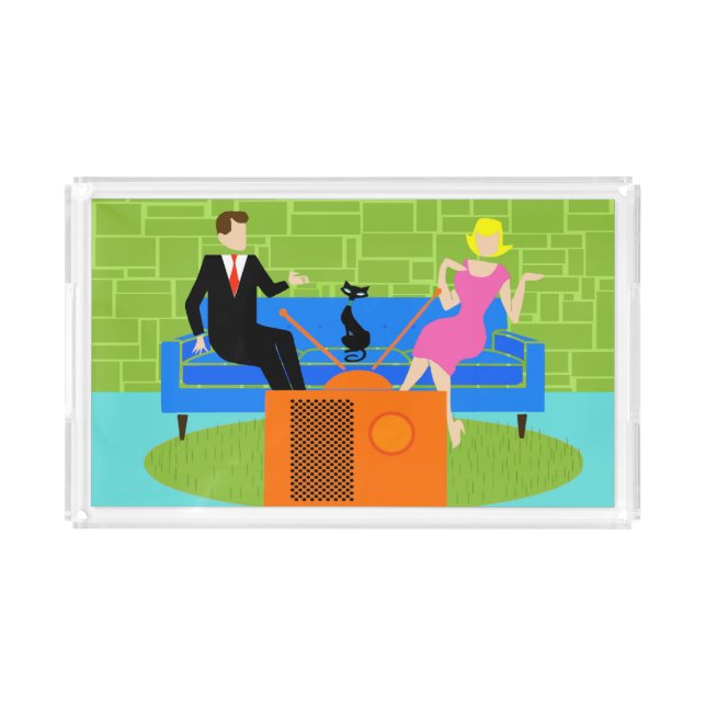 Retro Couple with Cat Acrylic Tray (Front)