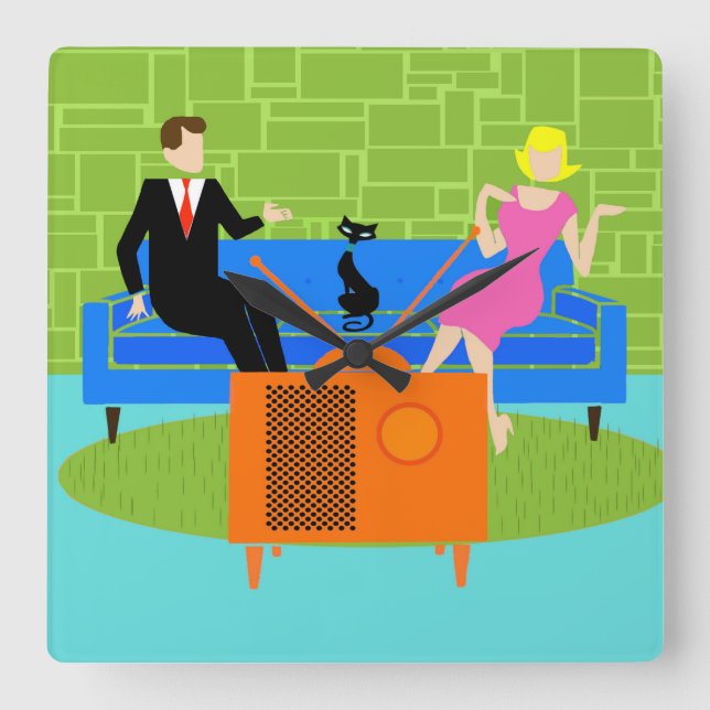 Retro Couple with Cat Acrylic Wall Clock (Front)