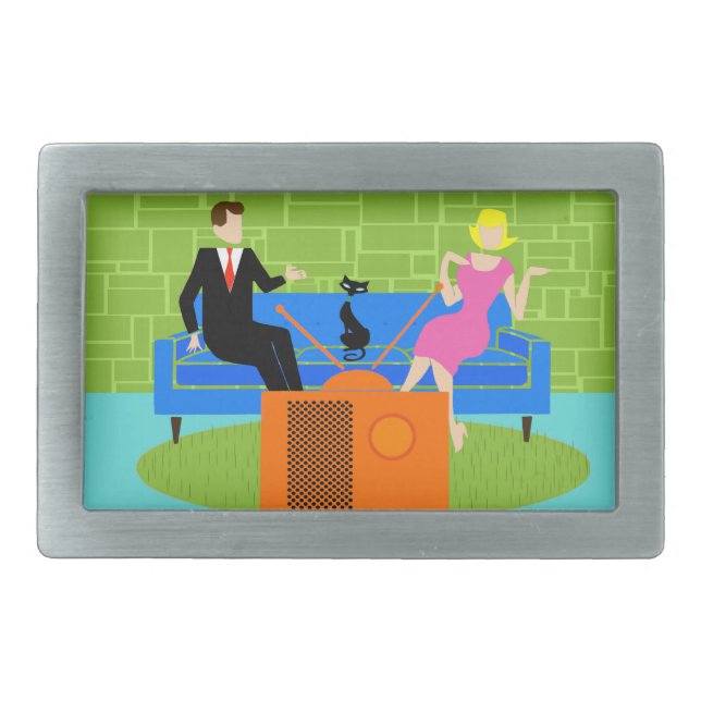 Retro Couple with Cat Belt Buckle (Front)