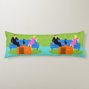 Retro Couple with Cat Body Pillow
