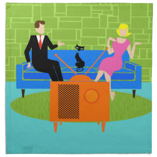 Retro Couple with Cat Cloth Napkins
