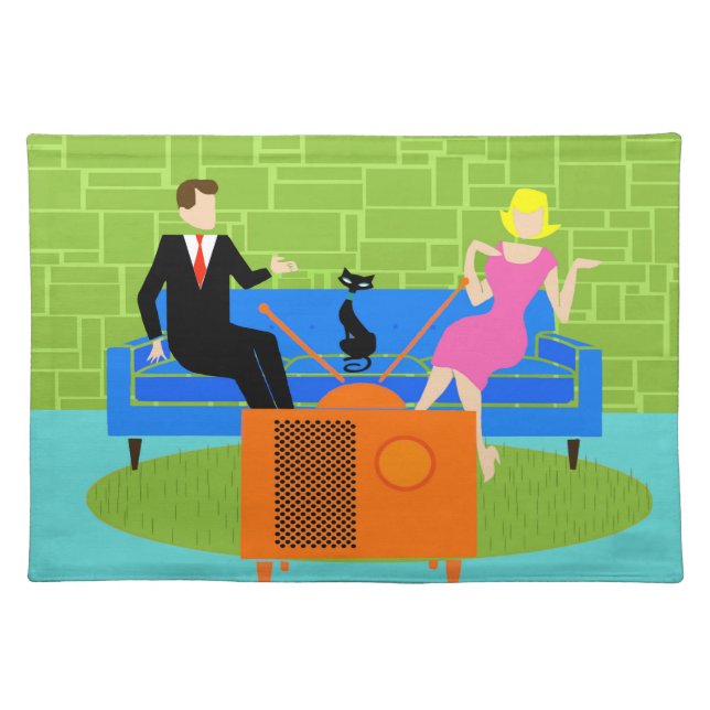 Retro Couple with Cat Cloth Placemat (Front)