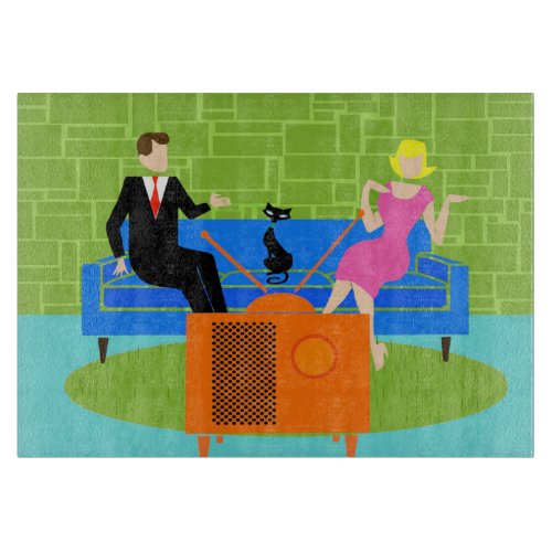Retro Couple with Cat Cutting Board