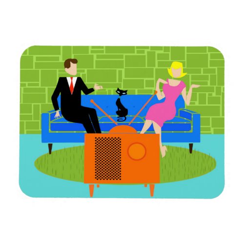 Retro Couple with Cat Flexible Magnet