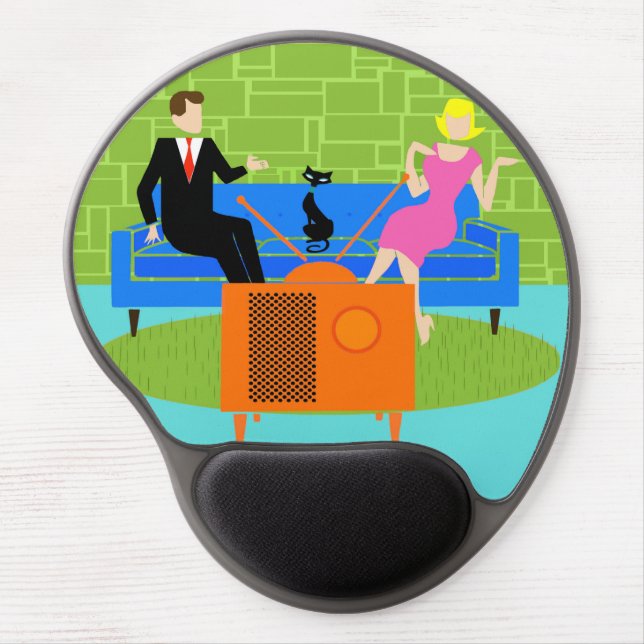 Retro Couple with Cat Gel Mousepad (Front)
