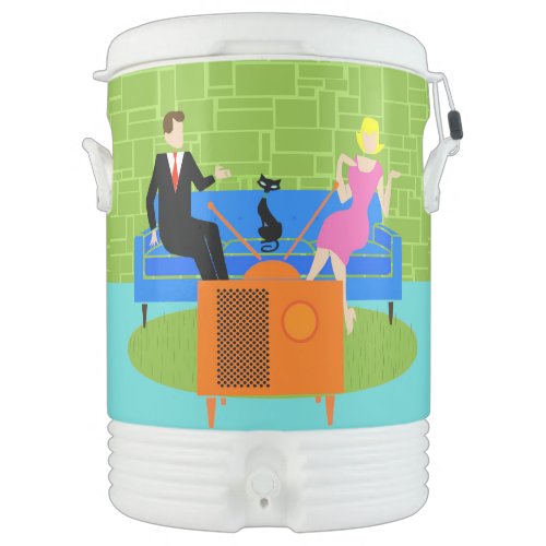 Retro Couple with Cat Igloo Beverage Cooler