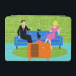 Retro Couple with Cat iPad Mini Cover<br><div class="desc">This Retro Couple with Cat iPad Mini Cover features a cartoon couple trying to get cozy while watching television on a mid century modern, blue sofa. The cat, however, has other ideas. On one side of the sofa, there is a handsome man in a black suit with red tie. On...</div>