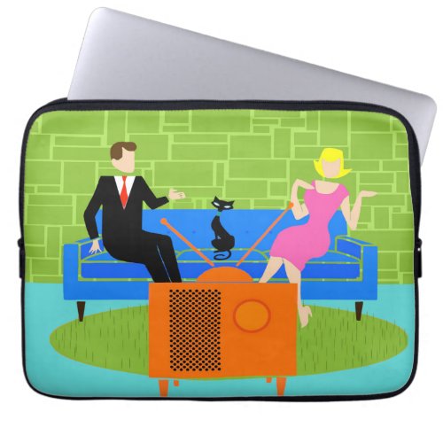 Retro Couple with Cat Laptop Sleeve