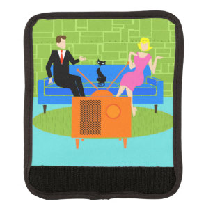 Retro Couple with Cat Luggage Handle Wrap