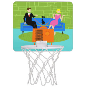 Retro Couple with Cat Mini Basketball Hoop