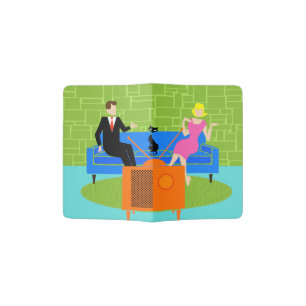 Retro Couple with Cat Passport Holder