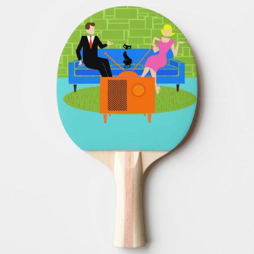 Retro Couple with Cat Ping Pong Paddle