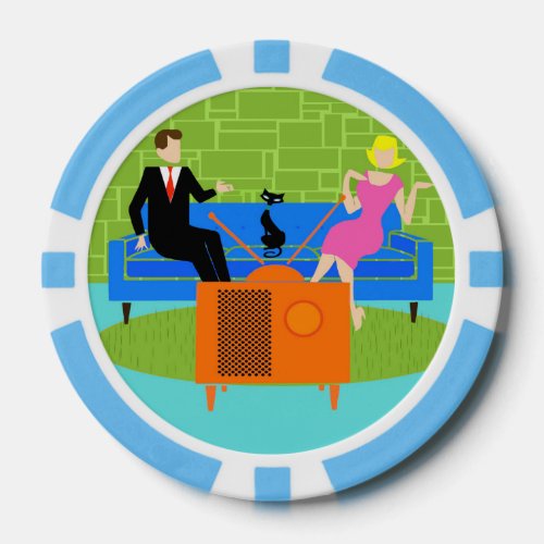 Retro Couple with Cat Poker Chip