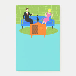 Retro Couple with Cat Post-It Notes