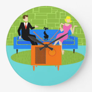 Retro Couple with Cat Round Acrylic Wall Clock