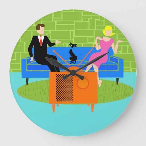 Retro Couple with Cat Round Acrylic Wall Clock