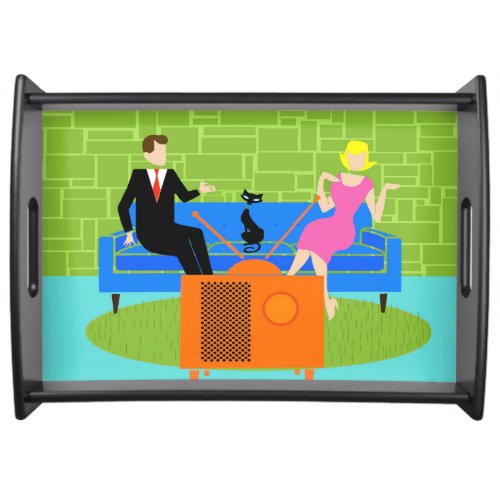 Retro Couple with Cat Serving Tray