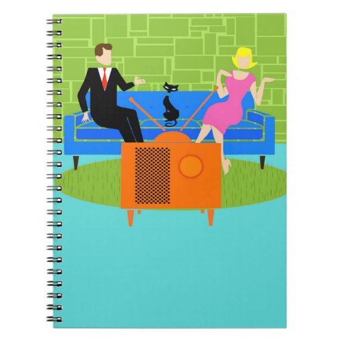 Retro Couple with Cat Spiral Notebook