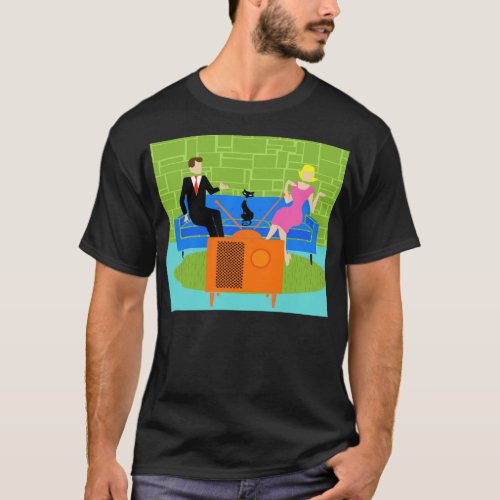 Retro Couple with Cat T_Shirt