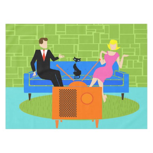 Retro Couple with Cat Tablecloth