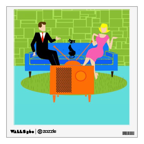 Retro Couple with Cat Wall Decal