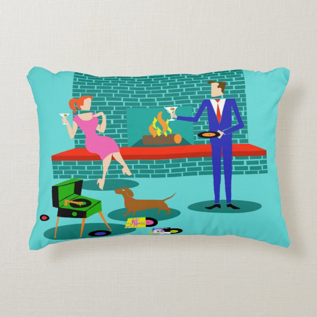 Retro Couple with Dog Accent Pillow (Front)