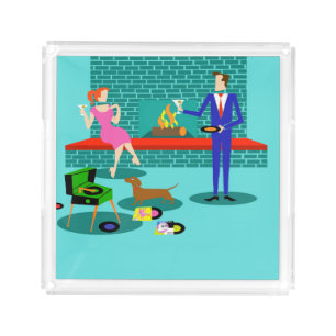 Retro Couple with Dog Acrylic Tray