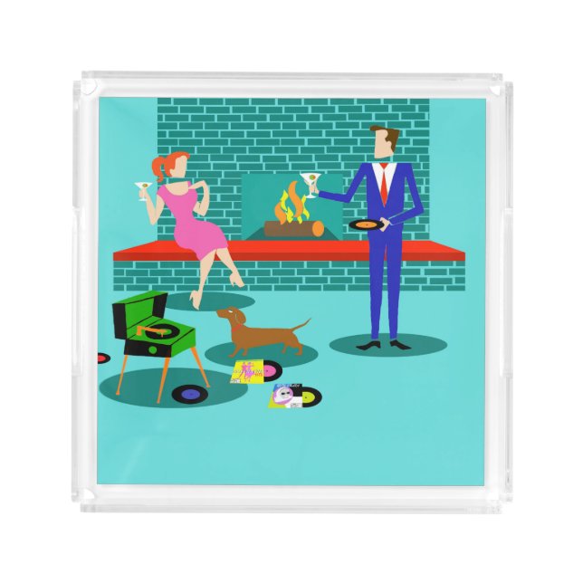 Retro Couple with Dog Acrylic Tray (Front)