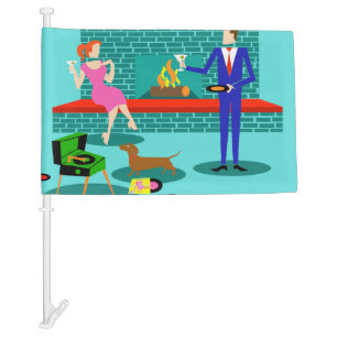 Retro Couple with Dog Car Flag