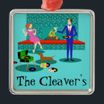 Retro Couple with Dog Christmas Ornament<br><div class="desc">This Retro Couple with Dog Christmas Ornament looks like a scene out of a romantic comedy. The 1960s's style, minimalist art design features an attractive couple enjoying a romantic evening at home. The sophisticated room prominently features an aqua and teal brick fireplace with a bright red ledge. A beautiful, redhead...</div>