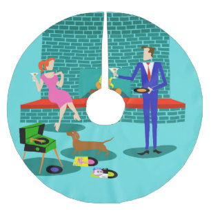 Retro Couple with Dog Christmas Tree Skirt