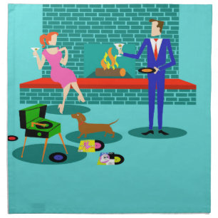 Retro Couple with Dog Cloth Napkins