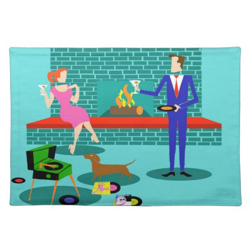 Retro Couple with Dog Cloth Placemat